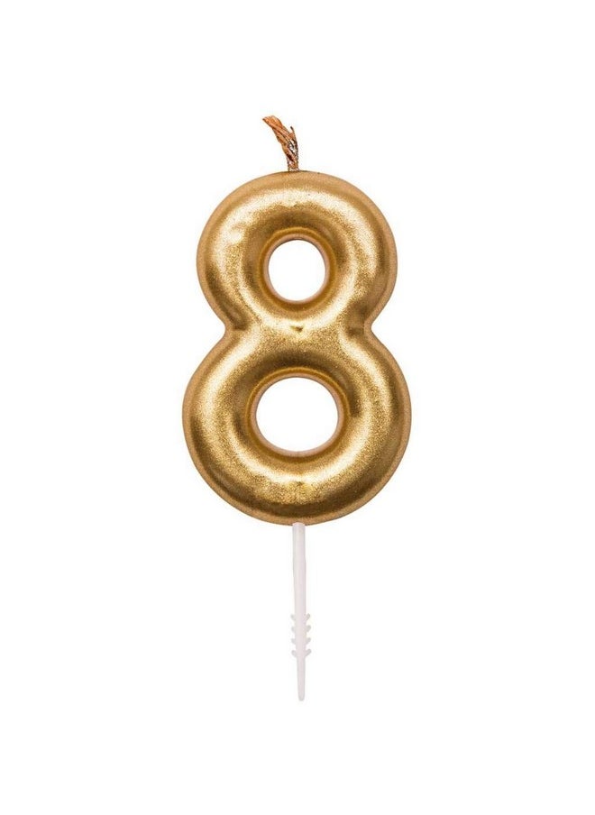 Balloonistics Balloonistics Number 8 Gold Birthday Candle - Gold Number Candle on Stick - Elegant Number Candles for Birthday Anniversary Wedding Party Pack of 1  - Image 1