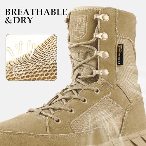 FREE SOLDIER Men's 8 Inch Tactical Side Zip Boots Military Army Work Boots Lightweight Combat Boot for Motorcycle Boot(Tan 8.5) - Image 5
