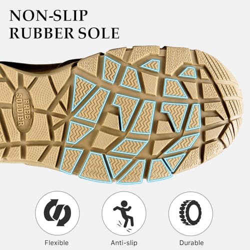 FREE SOLDIER Men's 8 Inch Tactical Side Zip Boots Military Army Work Boots Lightweight Combat Boot for Motorcycle Boot(Tan 8.5) - Image 3