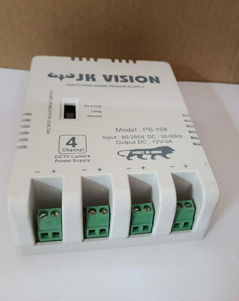 JK VISION CCTV Power Supply 4 Channel, Compatible For CP Plus, Hikvision, Dahua Camera and DVR (5 Amp) - Image 1