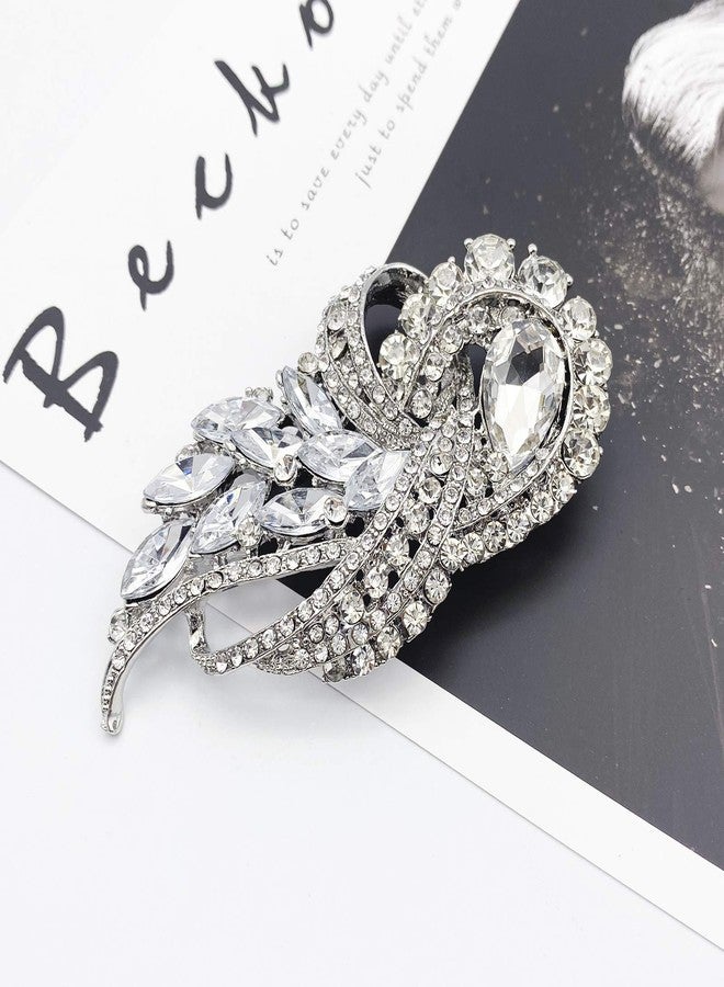 LAXPICOL Women's Vintage Blue Austrian Crystal Elegant Flower Teardrop Brooch Gold Tone (white) - Image 5