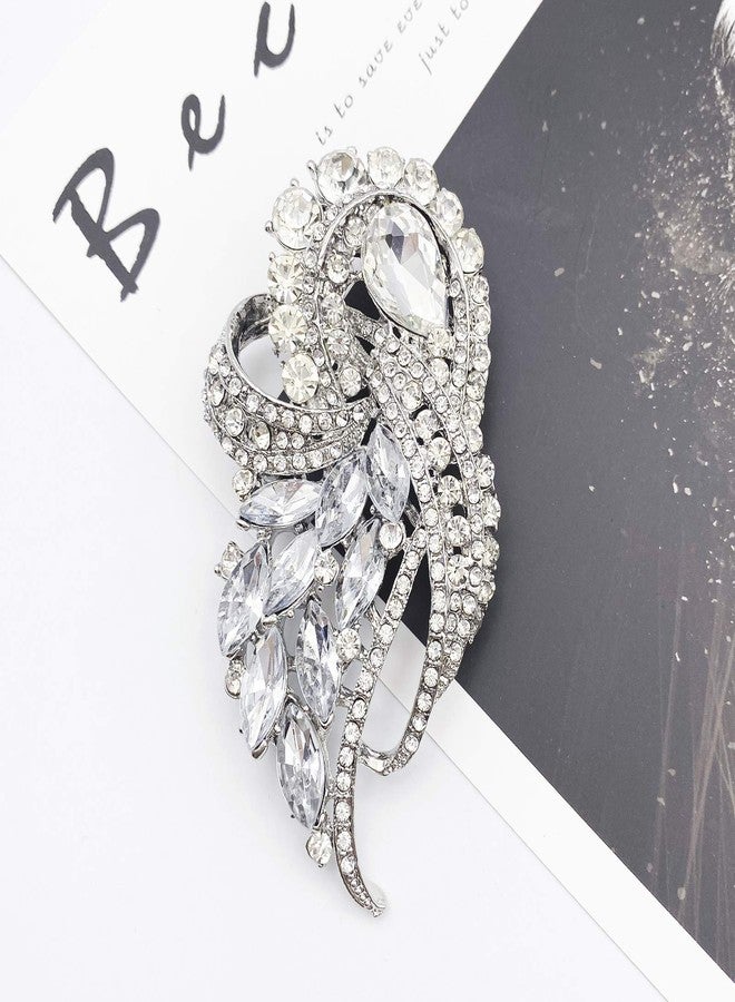 LAXPICOL Women's Vintage Blue Austrian Crystal Elegant Flower Teardrop Brooch Gold Tone (white) - Image 2