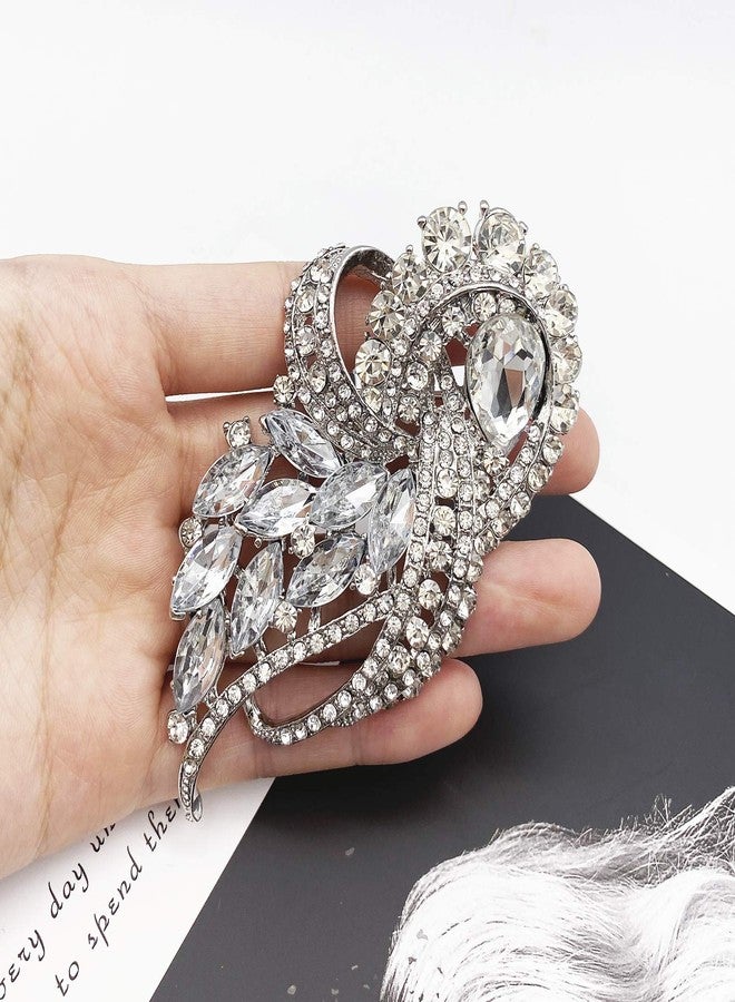 LAXPICOL Women's Vintage Blue Austrian Crystal Elegant Flower Teardrop Brooch Gold Tone (white) - Image 4
