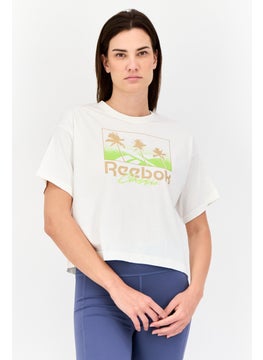 Reebok Women Sportswear Fit Graphic Print Training Top, Off White  - Image 1