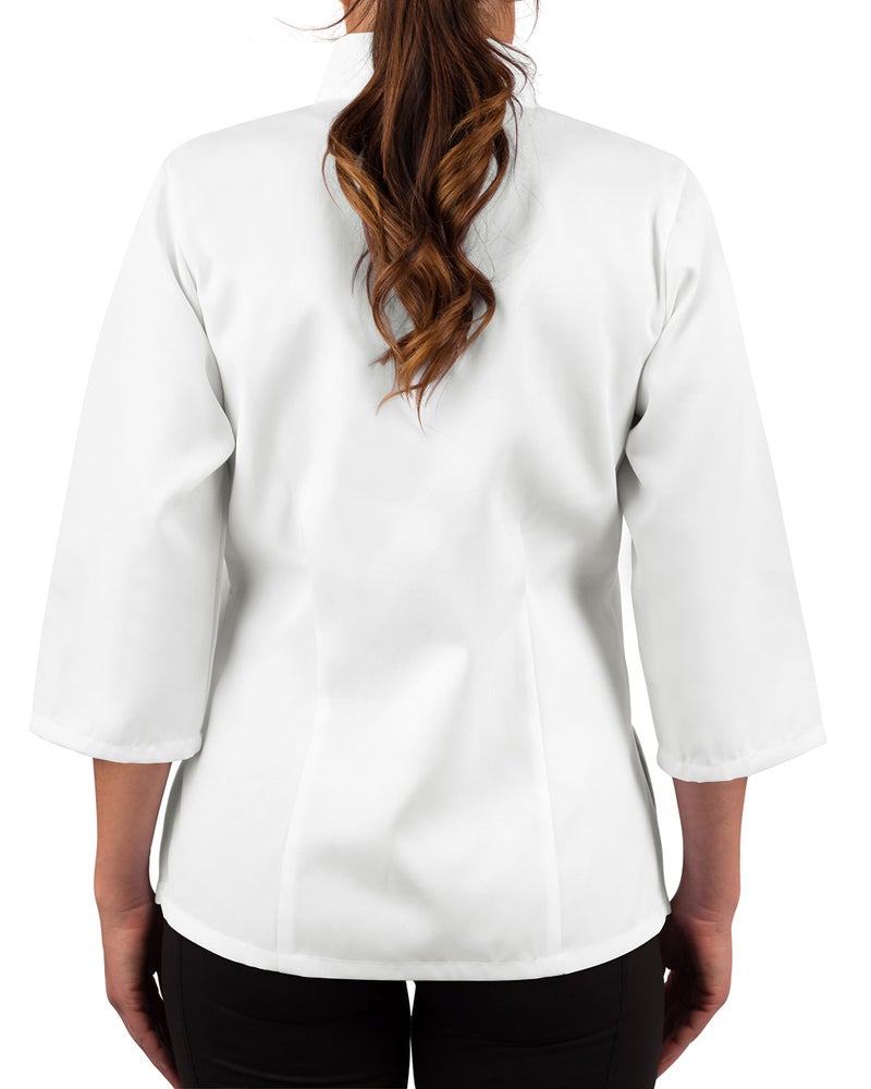 KNG 3/4 Sleeve White Chef Coat for Women - Ladies Fitted Chefs Jacket - S - Image 2