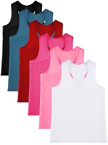 Geyoga 6 Pieces Girls Dance Tank Top Sleeveless Cami Racerback Crop Camisole Outfit for Ballet Athletic56 YearsSimple Colors - Image 1