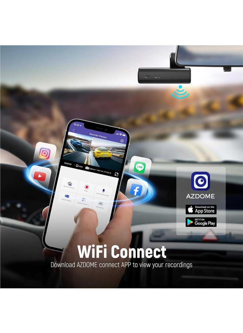 AZDOME - AZDOME M301 2K Dash Cam Front and Rear, Built in WiFi, Dual Dashcams for Cars, Voice Control Car Camera with UHD 1440P, Night Vision, G-Sensor, Parking Monitor, 64GB SD Card Included - Image 1