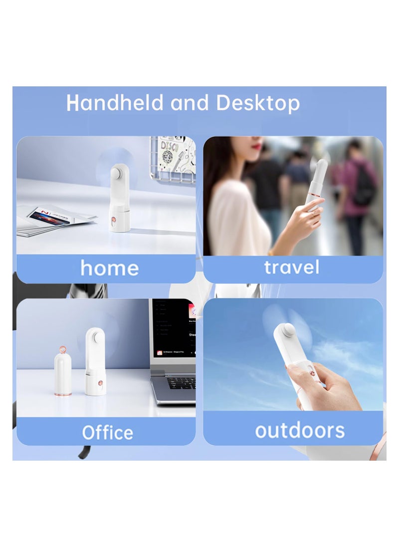 Excefore - Portable Handheld Fan, Mini Fan USB Rechargeable, 3 Speed Personal Small Pocket Fan, Battery Operated Fan with Power Bank, Travel Hand Fan for Girl Women Outdoor (White) - Image 1