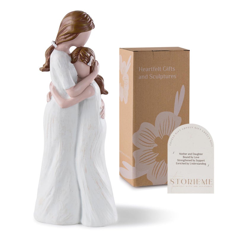 Storieme Mother Daughter Figurines Gift: Hand-Painted Mother Embracing Daughter Resin Figurines Sculpture - Heartfelt Gift for Moms on Mother's Day Birthday Christmas - Image 1