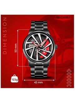 SKMEI SKMEI Men's Sports Watch 3D Hollow Wheel Design Stainless Steel Watch Waterproof Car Wheel Rolling Spinning Dial Watch 1990C  - Image 3