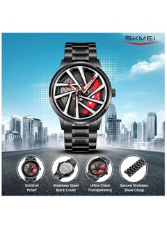 SKMEI SKMEI Men's Sports Watch 3D Hollow Wheel Design Stainless Steel Watch Waterproof Car Wheel Rolling Spinning Dial Watch 1990C  - Image 4