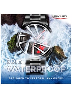 SKMEI SKMEI Men's Sports Watch 3D Hollow Wheel Design Stainless Steel Watch Waterproof Car Wheel Rolling Spinning Dial Watch 1990C  - Image 5