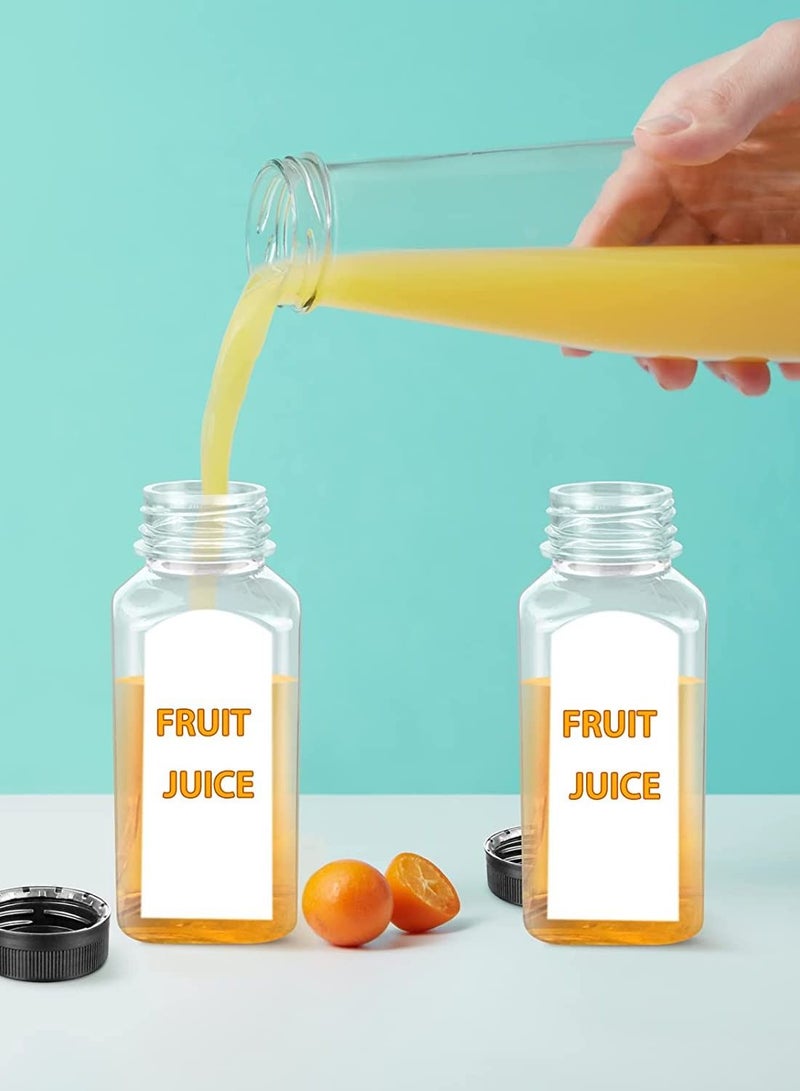 لافيش زجاجات بلاستيكية مربعة فارغة قابلة لإعادة الاستخدام، ٢٤ زجاجة، سعة ١٠٠ مل/٤ أونصة | حاويات شفافة لحفظ العصائر والحليب والماء بأغطية سوداء | زجاجات مشروبات محمولة بحجم مناسب للسفر - Image 5