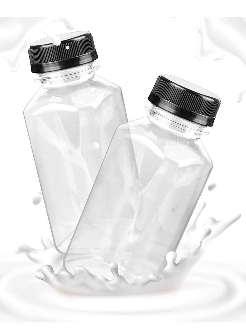 لافيش زجاجات بلاستيكية مربعة فارغة قابلة لإعادة الاستخدام، ٢٤ زجاجة، سعة ١٠٠ مل/٤ أونصة | حاويات شفافة لحفظ العصائر والحليب والماء بأغطية سوداء | زجاجات مشروبات محمولة بحجم مناسب للسفر - Image 4
