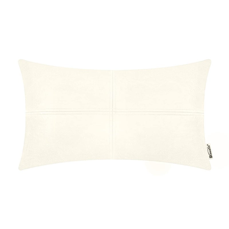 BRAWARM BRAWARM Faux Leather Throw Pillow Covers 12 X 20 Inches  Cream Leather Pillow Cover  Hand Stitched Leather Decorative Lumbar Pillow Cover for Couch Sofa Bed Living Room Home Garden - Image 1