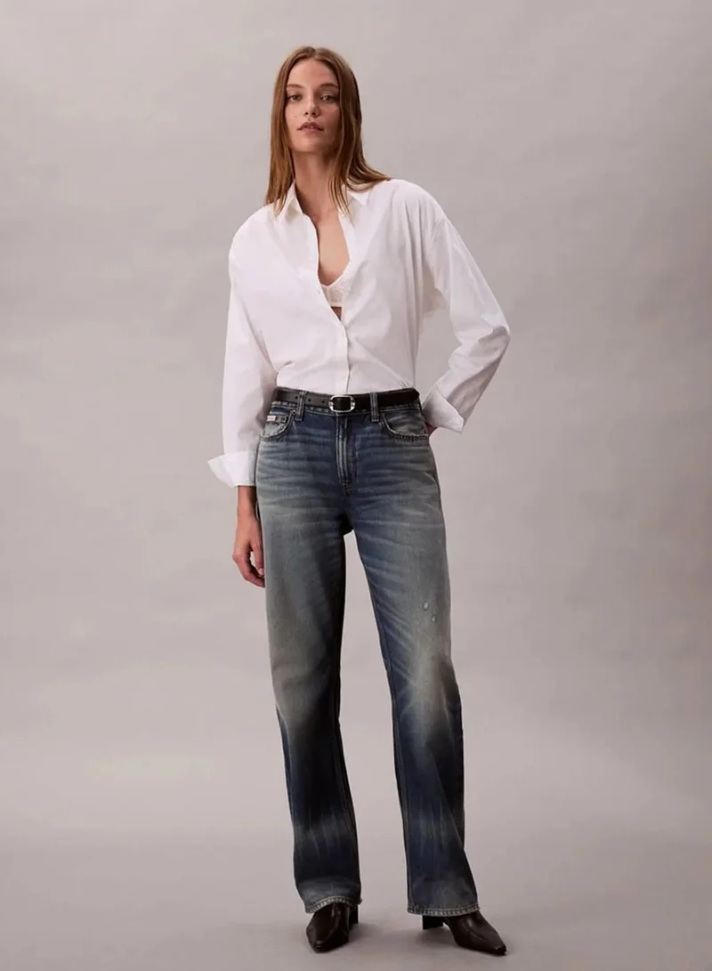 Calvin Klein Jeans Brilliant White Emblem Logo Button-Down Shirt for Women | Best Price UAE