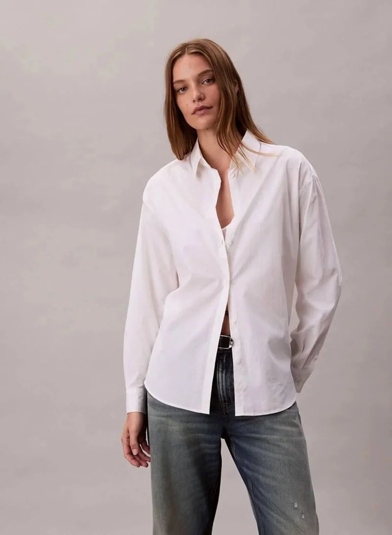 Calvin Klein Jeans Brilliant White Emblem Logo Button-Down Shirt for Women | Best Price UAE