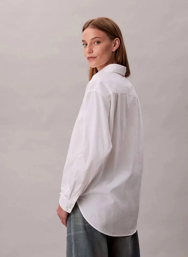 Calvin Klein Jeans Brilliant White Emblem Logo Button-Down Shirt for Women | Best Price UAE
