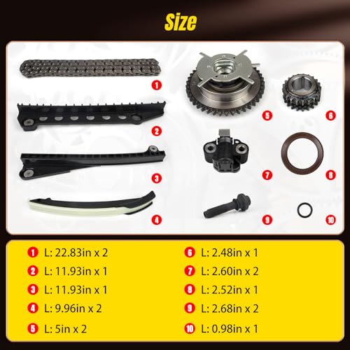 Htostar Racing Timing Chain Kit Camshaft Drive Phaser Repair Kit Compatible With Ford Expedition, F-150, F-250, F-350 Super Duty, Lincoln Mark LT, Navigator 5.4L 3V Valve Triton 2004-2013 Replace 3R2Z-6A257-DA - Image 3
