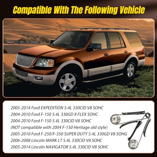 Htostar Racing Timing Chain Kit Camshaft Drive Phaser Repair Kit Compatible With Ford Expedition, F-150, F-250, F-350 Super Duty, Lincoln Mark LT, Navigator 5.4L 3V Valve Triton 2004-2013 Replace 3R2Z-6A257-DA - Image 5