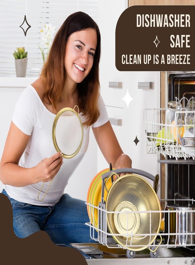 Baderke 5 Pcs Gold Strainers and Colanders Set Including 4/5 Quart Stainless Steel Colanders with Handles and 3 Pcs Fine Mesh Strainers for Kitchen Draining Rinsing Pasta Vegetables Rice - Image 4