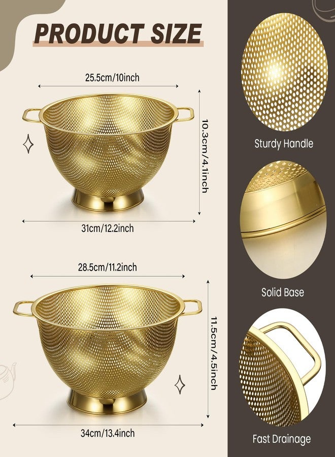 Baderke 5 Pcs Gold Strainers and Colanders Set Including 4/5 Quart Stainless Steel Colanders with Handles and 3 Pcs Fine Mesh Strainers for Kitchen Draining Rinsing Pasta Vegetables Rice - Image 2