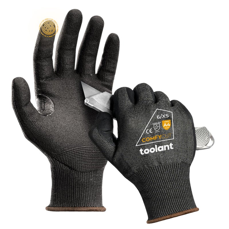 toolant A4 Cut Resistant Work Gloves with Grip, Ultra Thin Safety Glove for Fishing, WoodCarving, Gardening, 1 Pair, Large - Image 1