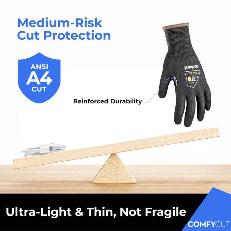 toolant A4 Cut Resistant Work Gloves with Grip, Ultra Thin Safety Glove for Fishing, WoodCarving, Gardening, 1 Pair, Large - Image 2