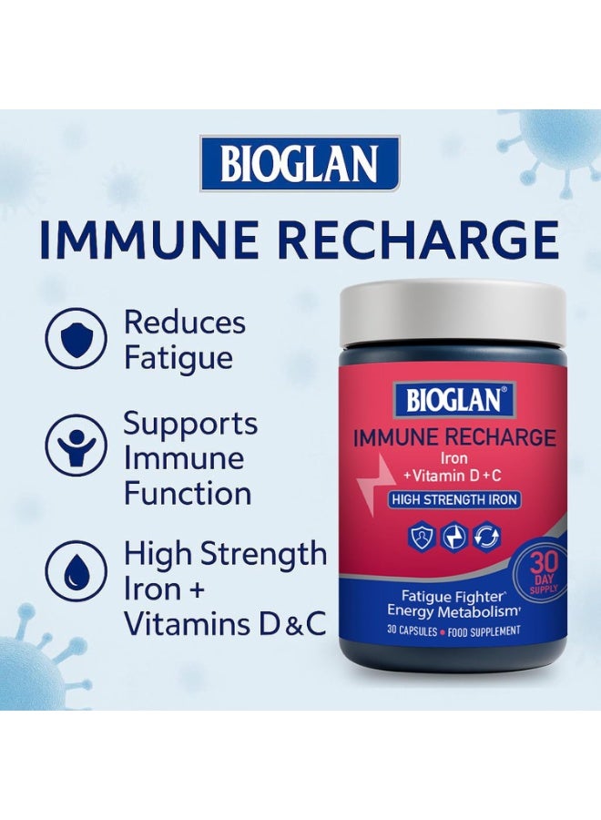 BIOGLAN مكمل الحديد لتعزيز المناعة، قوة عالية مع فيتامينات د و ج، دعم الطاقة، 30 كبسولة - Image 3