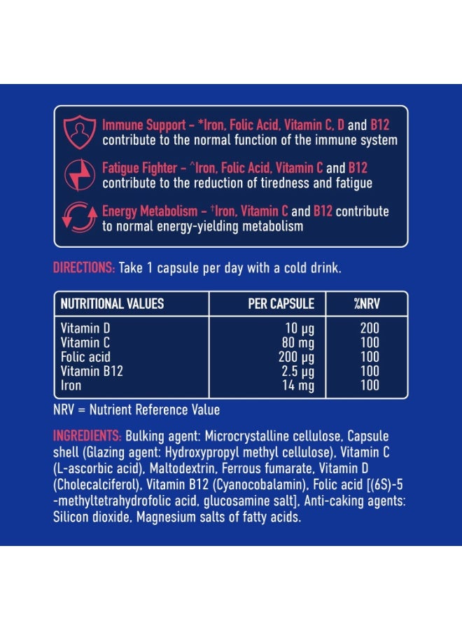 BIOGLAN مكمل الحديد لتعزيز المناعة، قوة عالية مع فيتامينات د و ج، دعم الطاقة، 30 كبسولة - Image 4