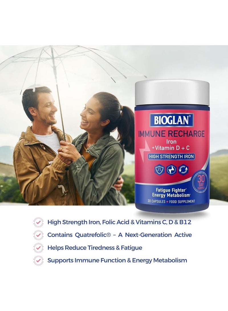 BIOGLAN مكمل الحديد لتعزيز المناعة، قوة عالية مع فيتامينات د و ج، دعم الطاقة، 30 كبسولة - Image 2
