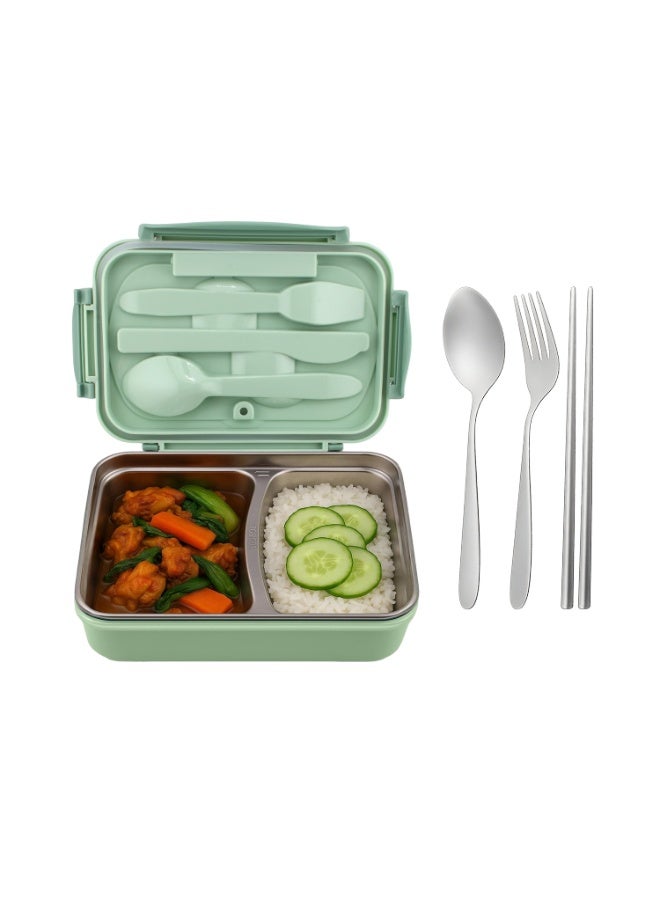 CRAVISTA Stainless Steel Bento Box for Adults and Kids – 1200ML Leakproof Bento Lunch Box with Cutlery Set – BPA Free Lunchbox Tiffin for Office and School (Green) - Image 2