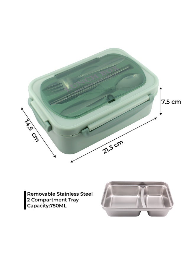CRAVISTA Stainless Steel Bento Box for Adults and Kids – 1200ML Leakproof Bento Lunch Box with Cutlery Set – BPA Free Lunchbox Tiffin for Office and School (Green) - Image 5