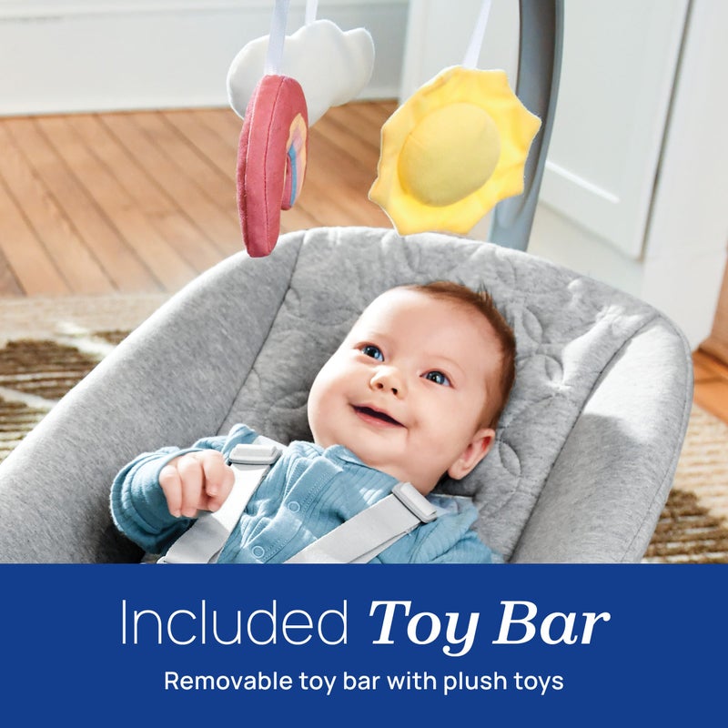 Chicco Float Baby Bouncer Seat, Quilted Organic Cotton Seat Pad, Included Toy bar with Plush Toys | Cloud/Grey - Image 3