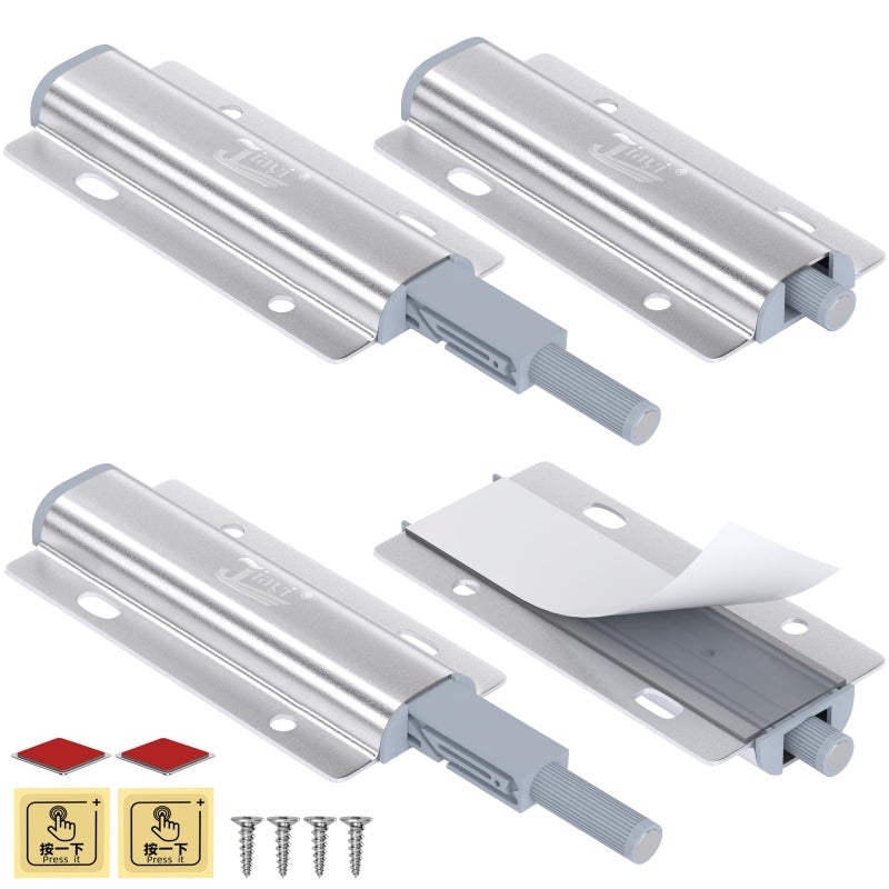 Magnetic Push Close Cabinet Latch Jiayi 4 Pack Push to Open Door Latch Heavy Duty Touch Latches Door Push Cabinet Door Opener for Drawer Closure Push Catch Press Out Kitchen Cabinet Hardware