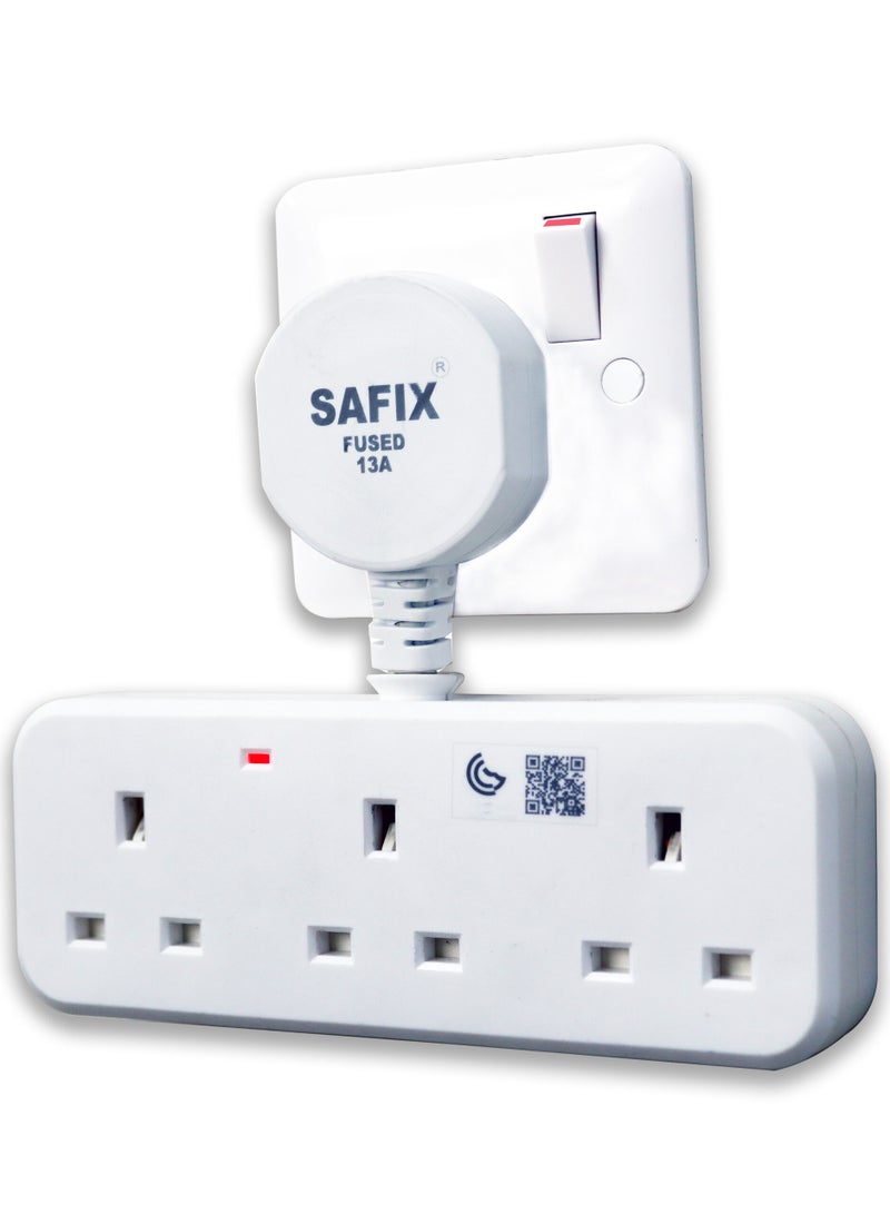 Safix Three Way UK Plug Adapter 13A 250V with Fire Resistant Body, SASO GMARK Approved, Heavy Duty, Saudi Made, White - Image 1