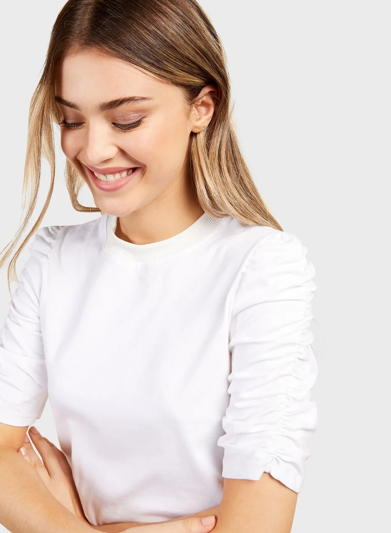 Little Mistress Ruched Sleeve T-Shirt by Vogue Williams