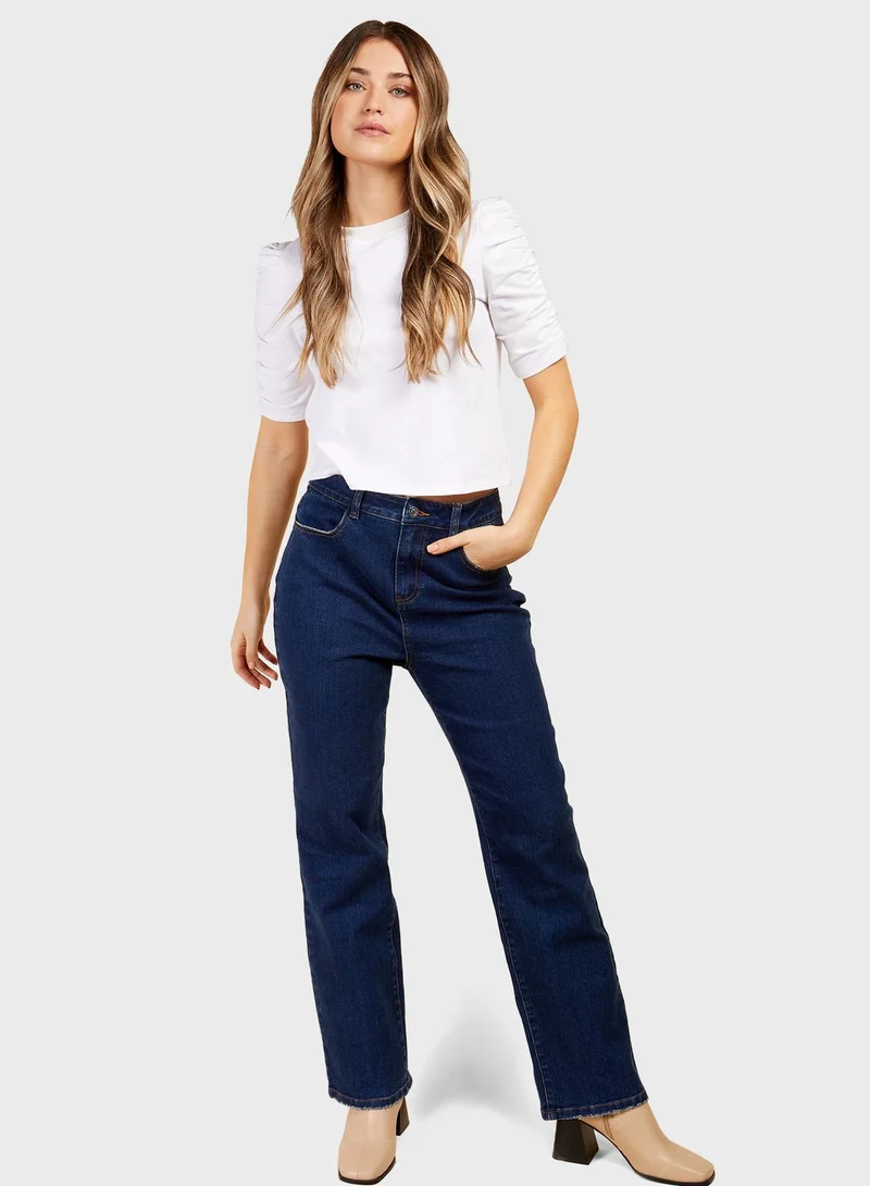 Little Mistress Ruched Sleeve T-Shirt by Vogue Williams