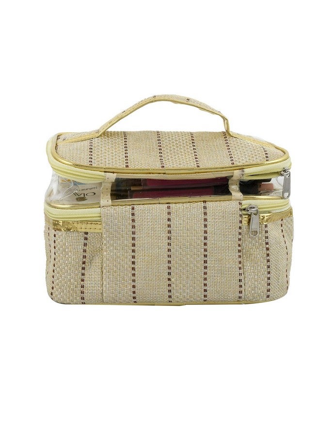 Hearts 2 Pieces Jute Design Make Up Kit Cum Cosmetic Kit Jewellery Kit Pouches For Travel Accessories (Cream) Heart2584 - Image 4