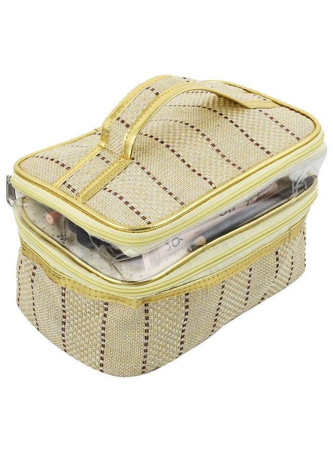 Hearts 2 Pieces Jute Design Make Up Kit Cum Cosmetic Kit Jewellery Kit Pouches For Travel Accessories (Cream) Heart2584 - Image 5