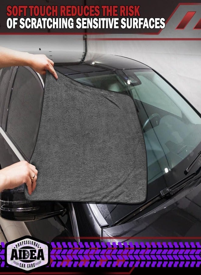 أيديا مناشف أيديا المصنوعة من الألياف الدقيقة للسيارات - عبوة من قطعتين، منشفة تجفيف سيارات احترافية كبيرة، منشفة تجفيف فائقة الامتصاص وخالية من الخدوش للسيارات وسيارات الدفع الرباعي والمركبات الترفيهية والشاحنات والقوارب، 24 بوصة × 31 بوصة، رمادي - Image 5