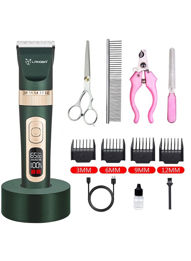 general Professional Pet Hair Clipper Set ,  2 in 1 Cordless 3-Speed Dog Clippers Dog Grooming Kit with Led Display Green/Gold - Image 1