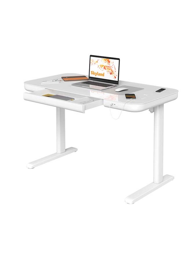 SkyLand Electric Height Adjustable Standing Desk - Ergonomic Sit-Stand Desk with Drawer, Wireless Charging, USB & Type-C Ports, Cable Management - White Home Office Workstation  - Image 1