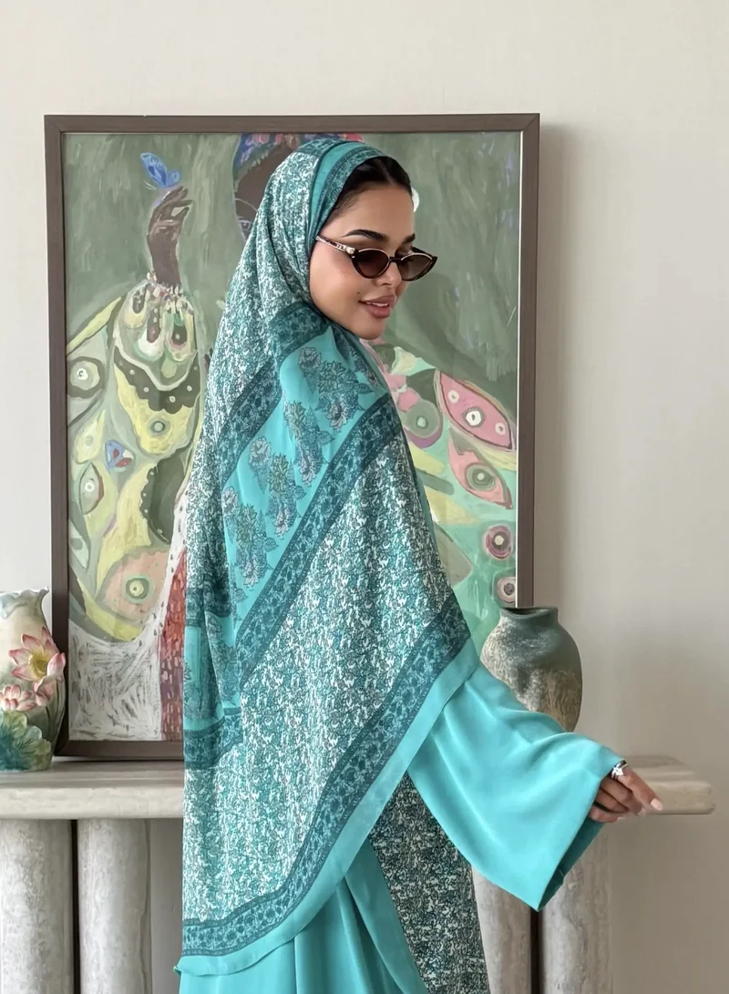 Lusin Abaya Tiffany Indian Silk Abaya with Floral-Print Front & Veil