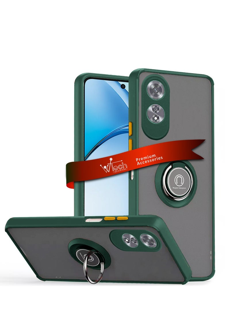 Wtech Finger Grip Magnetic Hold Kickstand Ring Finger with Built-in Iron Case Cover For Oppo A60 4G 2024 Dark Green - Image 1