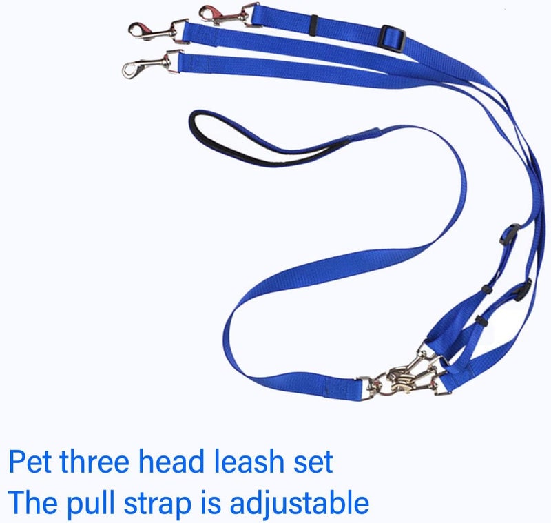 3 Way Dog Leash Multipurpose Nylon Coupler with Adjustable Length, Padded Handle, Blue - Free Design, Detachable for One to Three Dogs, Comfortable Walking and Training (Blue) - Image 2