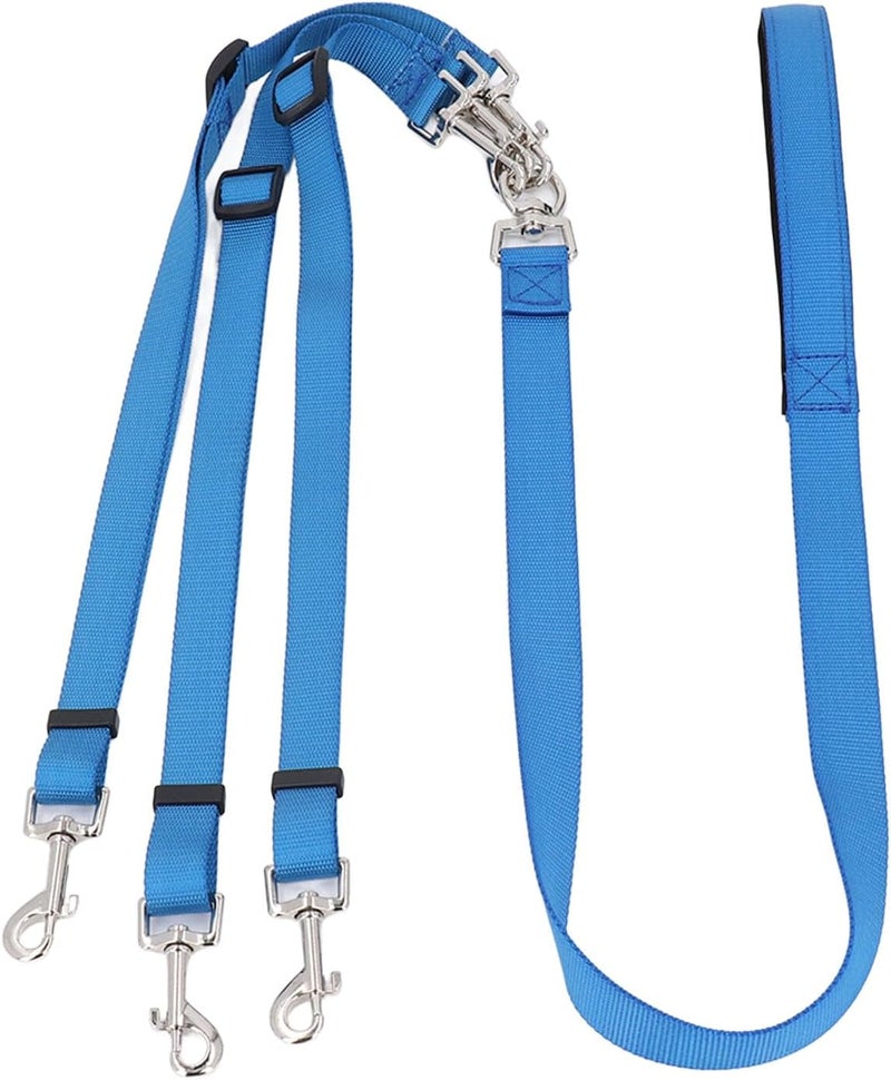 3 Way Dog Leash Multipurpose Nylon Coupler with Adjustable Length, Padded Handle, Blue - Free Design, Detachable for One to Three Dogs, Comfortable Walking and Training (Blue) - Image 4