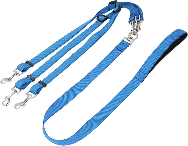 3 Way Dog Leash Multipurpose Nylon Coupler with Adjustable Length, Padded Handle, Blue - Free Design, Detachable for One to Three Dogs, Comfortable Walking and Training (Blue) - Image 1