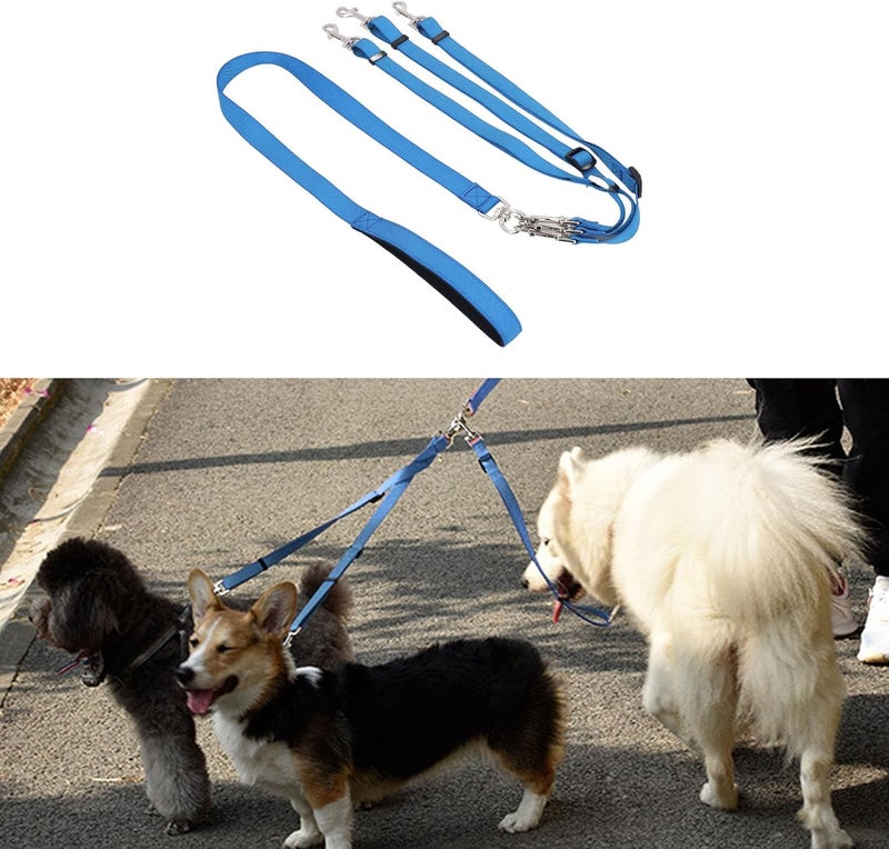 3 Way Dog Leash Multipurpose Nylon Coupler with Adjustable Length, Padded Handle, Blue - Free Design, Detachable for One to Three Dogs, Comfortable Walking and Training (Blue) - Image 5