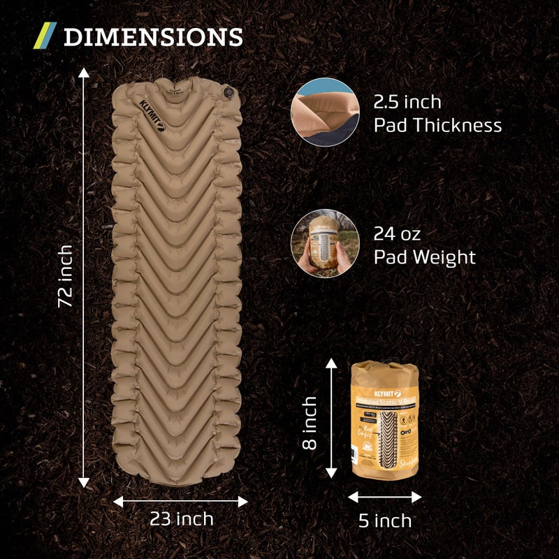 KLYMIT Insulated Static V Inflatable Sleeping Pad | Comfortable, Lightweight, Easy to Inflate, Portable Air Bed Mattress for Camping, Backpacking and Hiking â€” Coyote Sand - Image 3